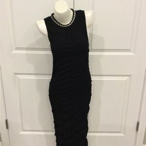 Chain neck embroidery ruched maxi dress